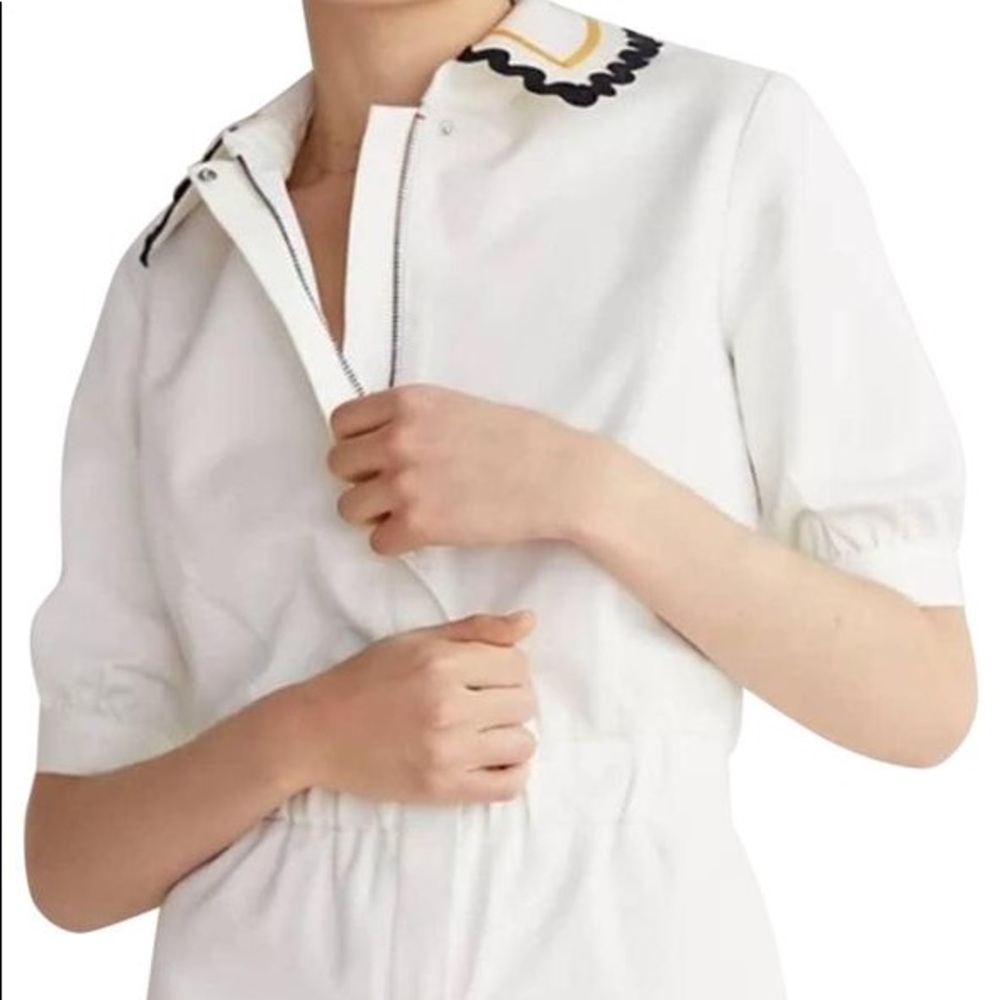 Anthropologie White Seen Worn Embroidered Romper/Jumpsuit Small